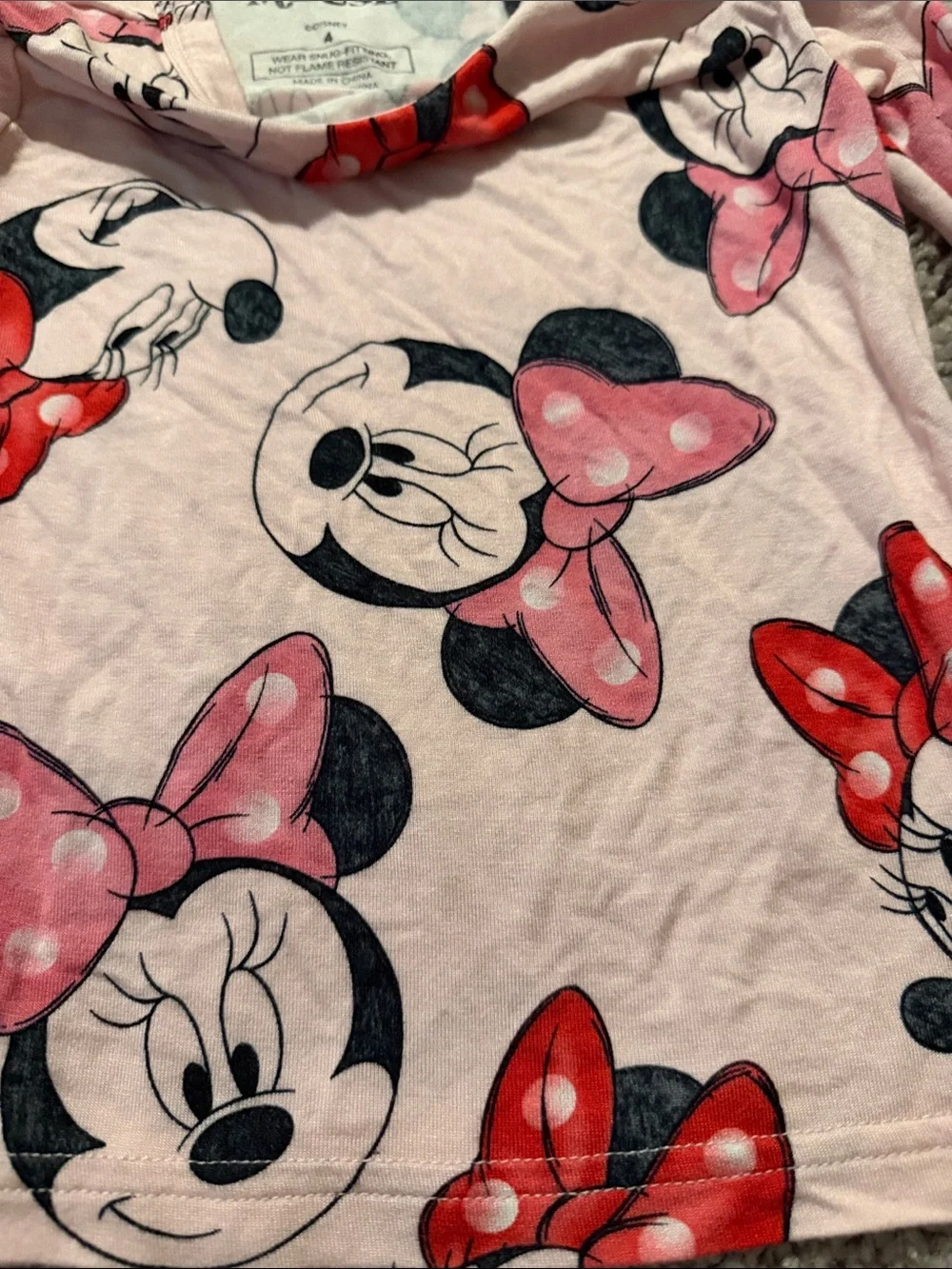 Disney Minnie Mouse Pink and Red Girls Pajama Set - Long Sleeve Top & Pants